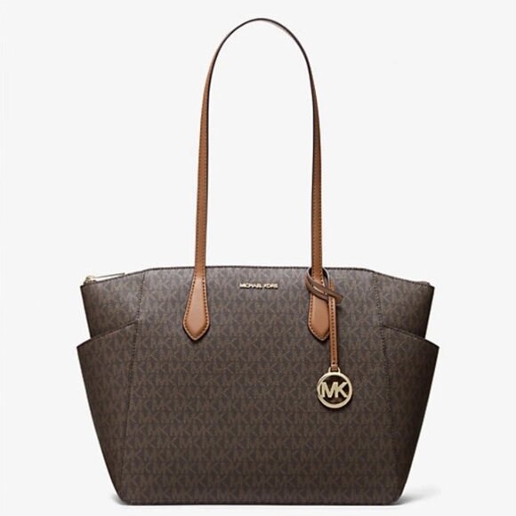 Michael Kors Marilyn Medium Top Zip Shoulder Tote Bag MK Brown - Picture 1 of 4
